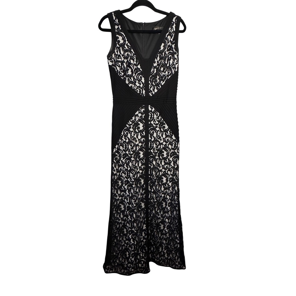 Tadashi Shoji Black Lace Illusion Gown Formal Evening Event Size 6 Party Wedding